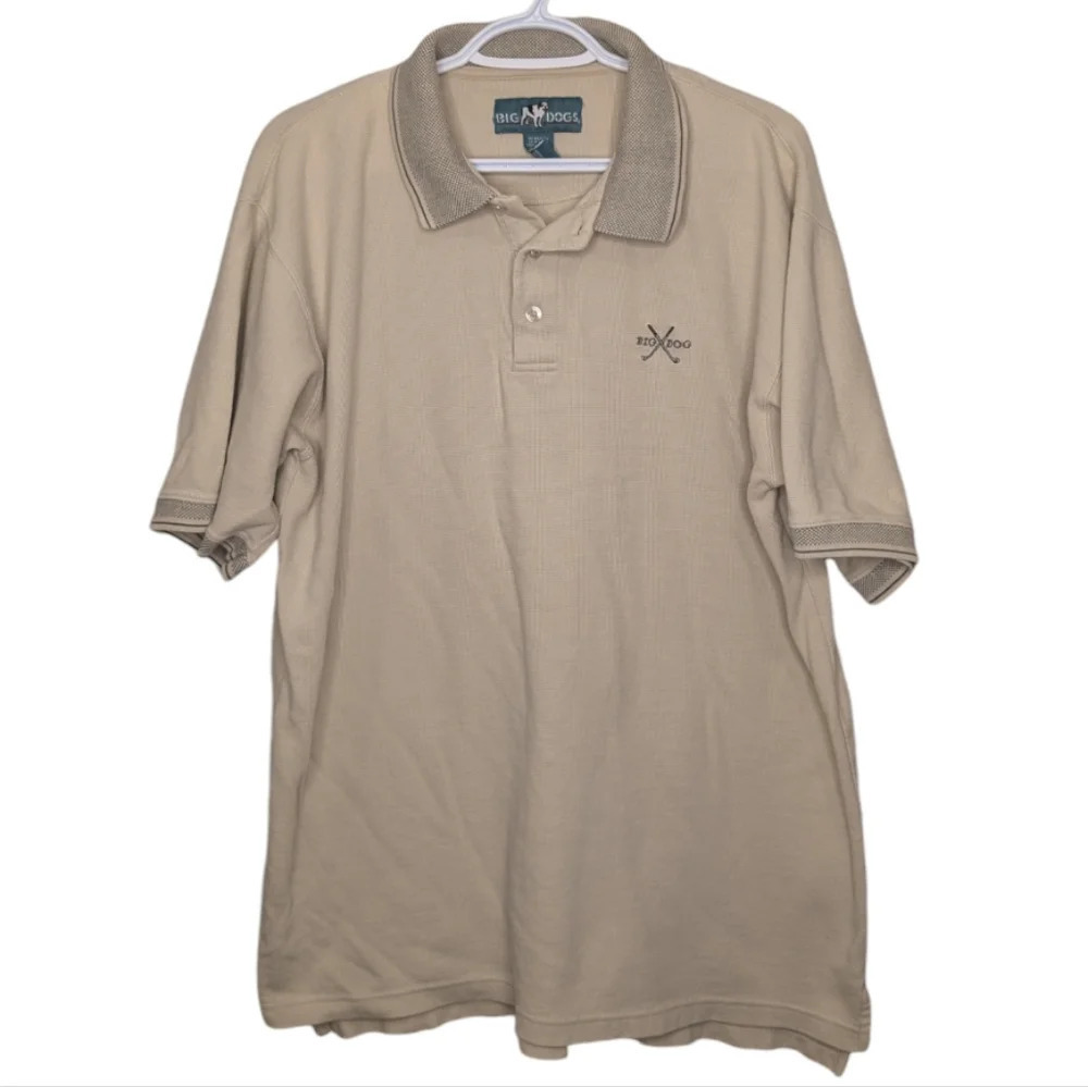 Vintage Big Dogs Collared Cream Textured Fabric Golf Polo Men's XL